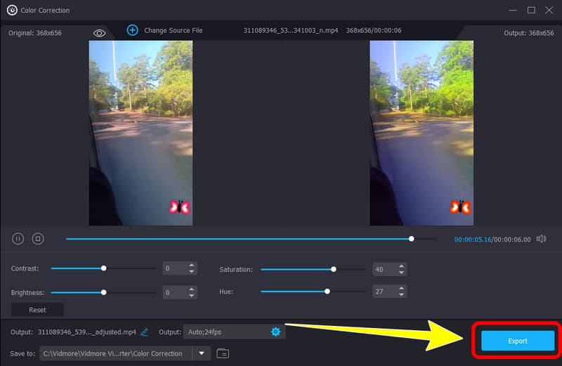 変更した色相・彩度をエクスポート