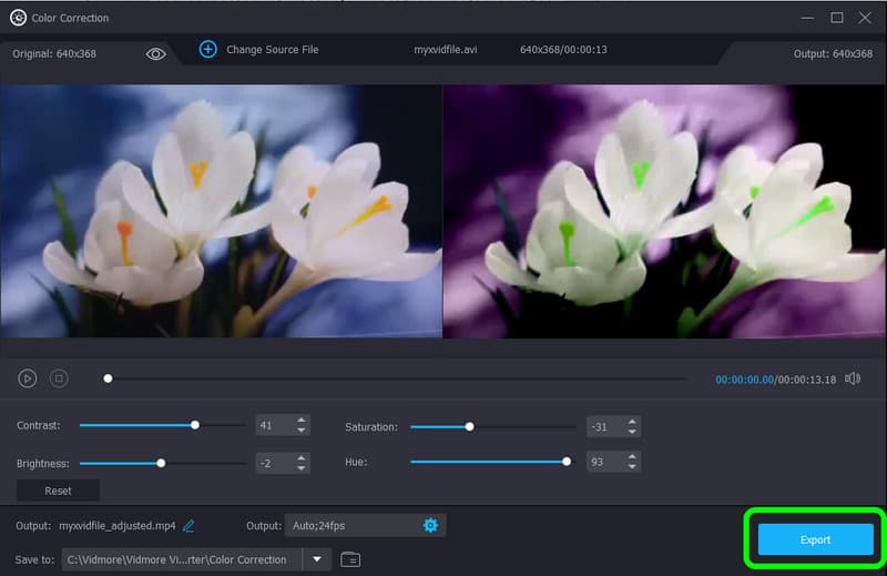 色相変更後の動画を書き出し