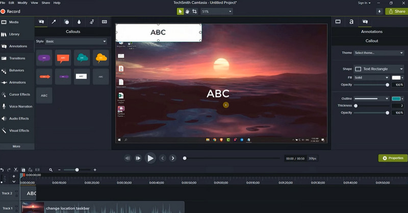 Camtasia でテキスト