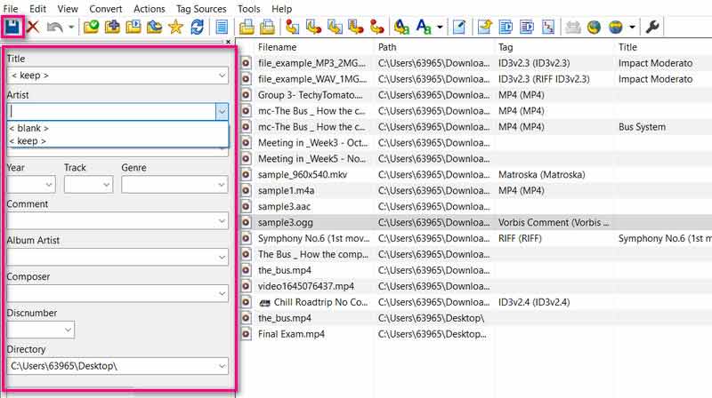 メタデータを更新して保存
