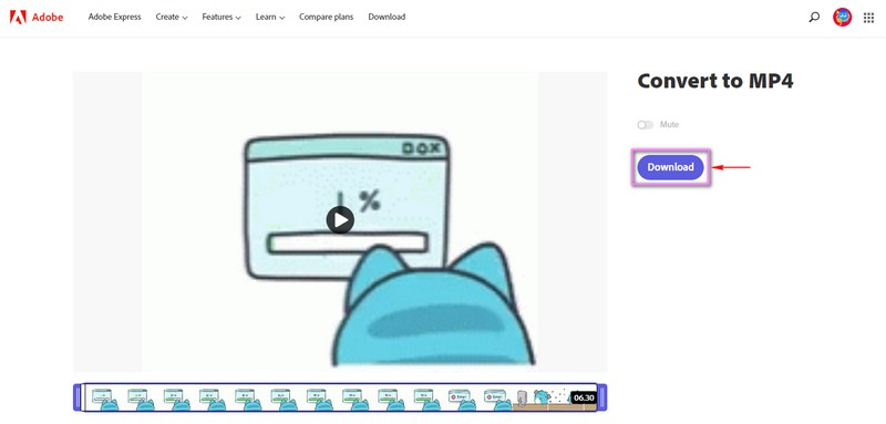 Adobe オンライン GIF から MP4 への変換