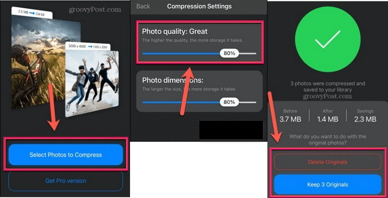Compress Photos and Pictures iOS で画像をオフライン圧縮