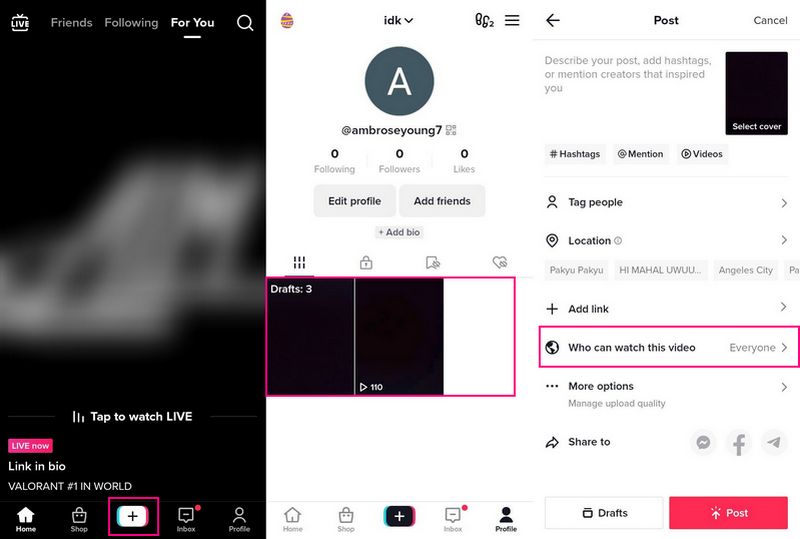 TikTokで下書き動画を結合する方法