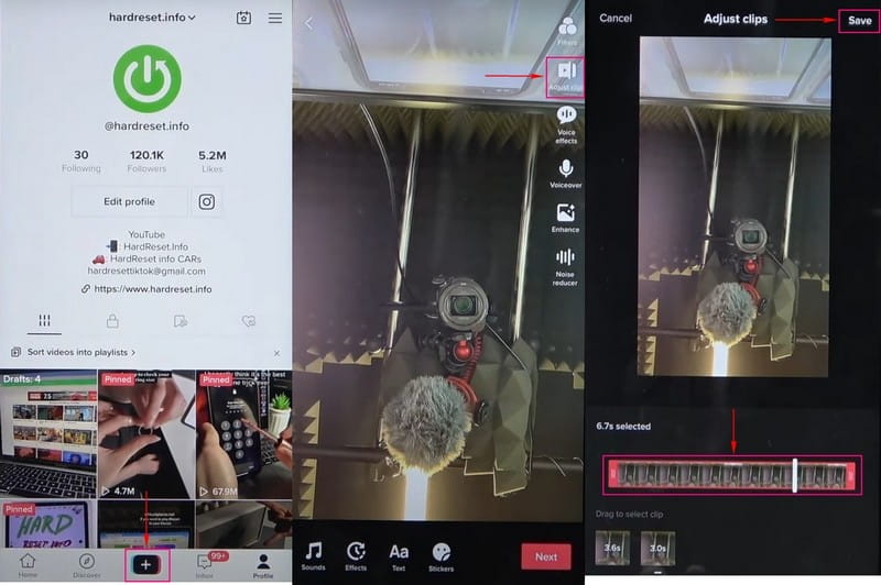 TikTokの内蔵機能で動画をクロップする方法