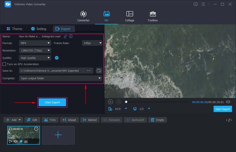 Instagram用に動画を書き出す
