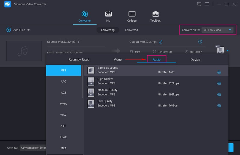 Convert All to ドロップダウンメニューへ移動