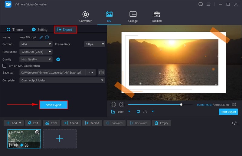 Export ボタンに進む