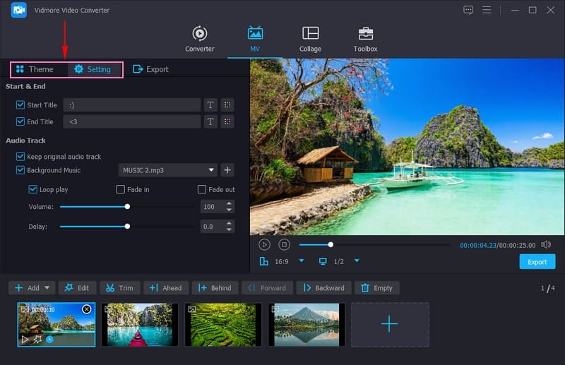 お好みのテーマ、タイトル、背景音楽を追加できます