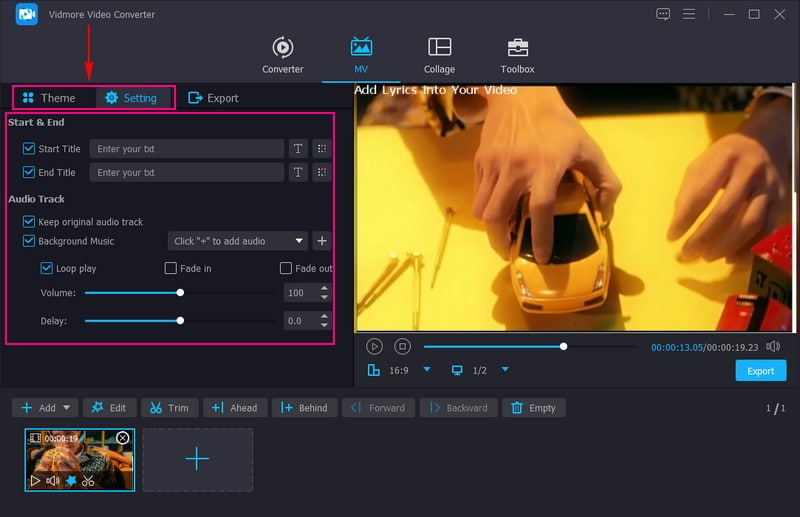テーマと設定のオプションに移動する