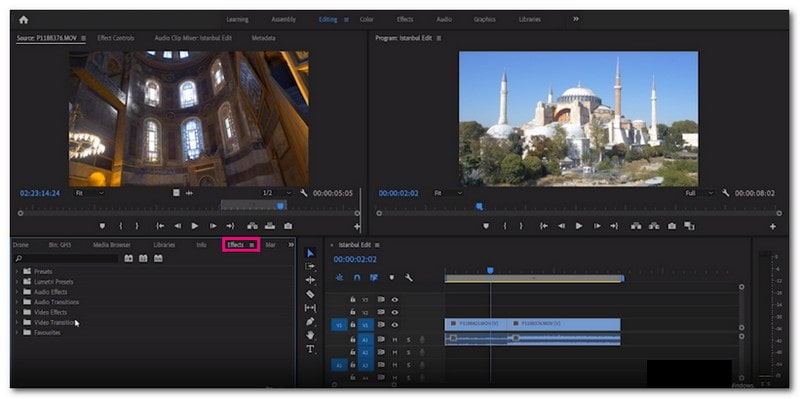 トランジション付きで Premiere Pro で動画を編集する