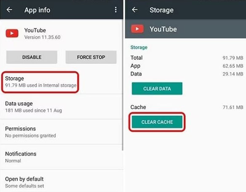 YouTube キャッシュ削除 Android