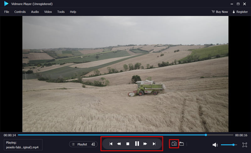 再生コントロールとスナップショットボタン