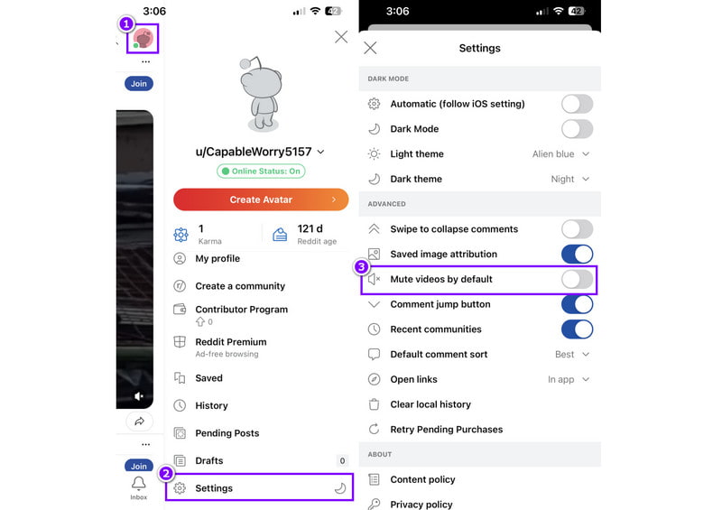 「動画をデフォルトでミュート」をオフにする