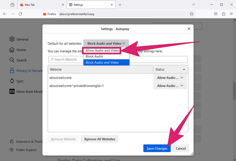 Firefox 自動再生を有効にする