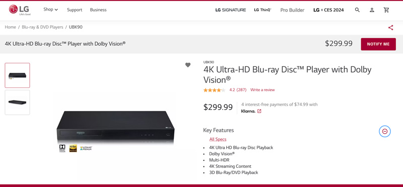 ハードウェアBlu-rayプレーヤー LG UBK90