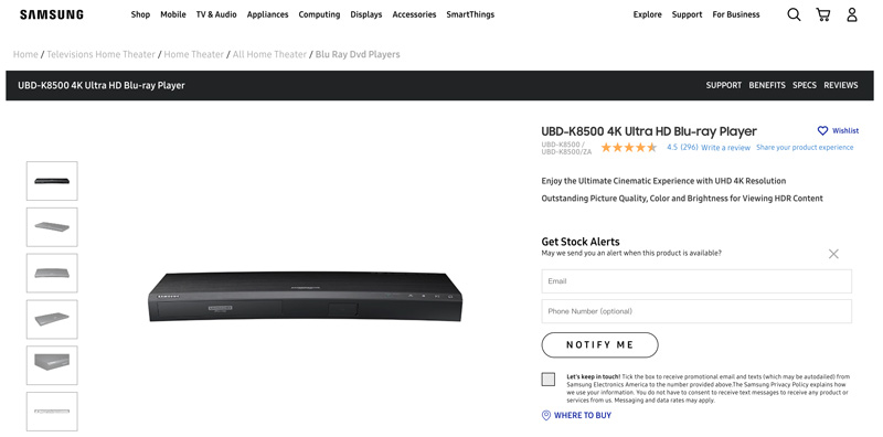 ハードウェアBlu-rayプレーヤー サムスン UBD-K8500