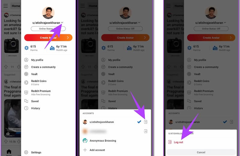 Redditアカウントからログアウトする