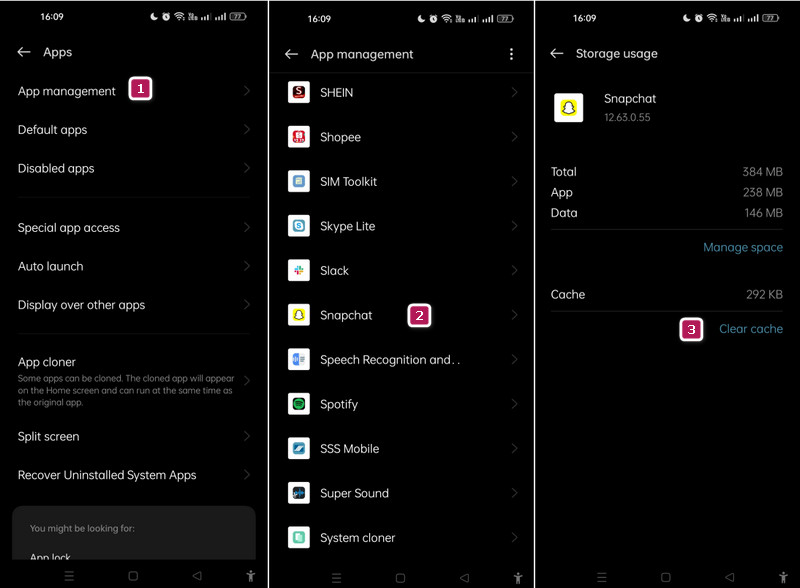 Snapchat 修正 キャッシュ削除
