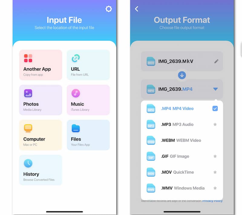 The Video Converter モバイルインターフェース