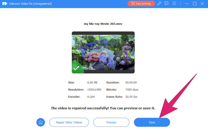 Vidmore Video Fix 修復動画の保存