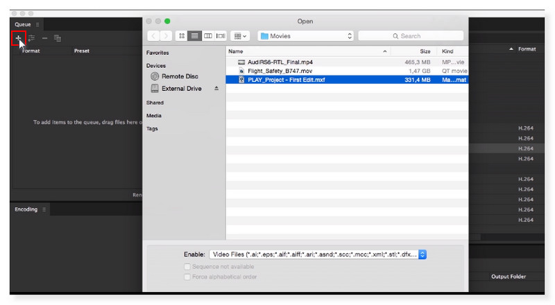 Adobe Encoder ファイルを開く