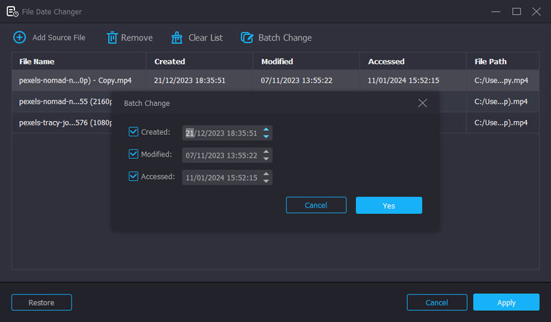 ファイル日付を一括変更