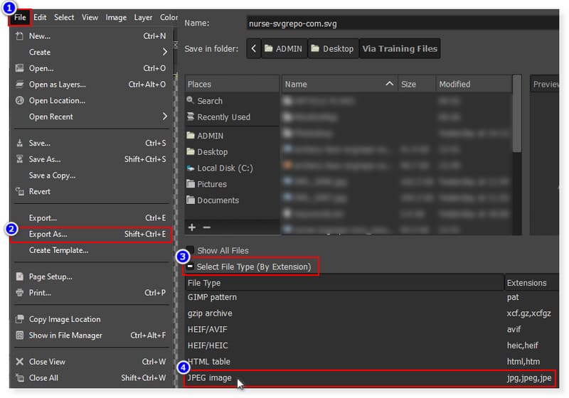 GIMP ファイルを書き出す
