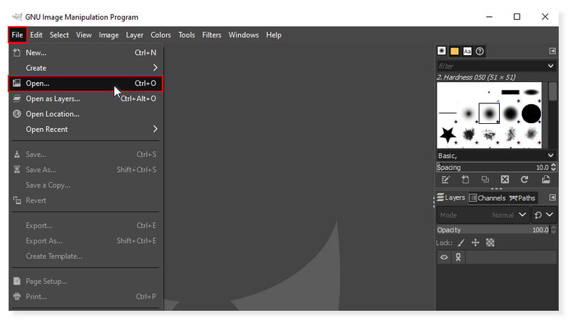 GIMP ファイルを開く