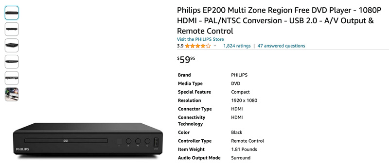 リージョンフリー DVD プレーヤー Philips EP200
