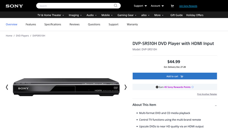 Sony DVDプレーヤー DVPSR510H