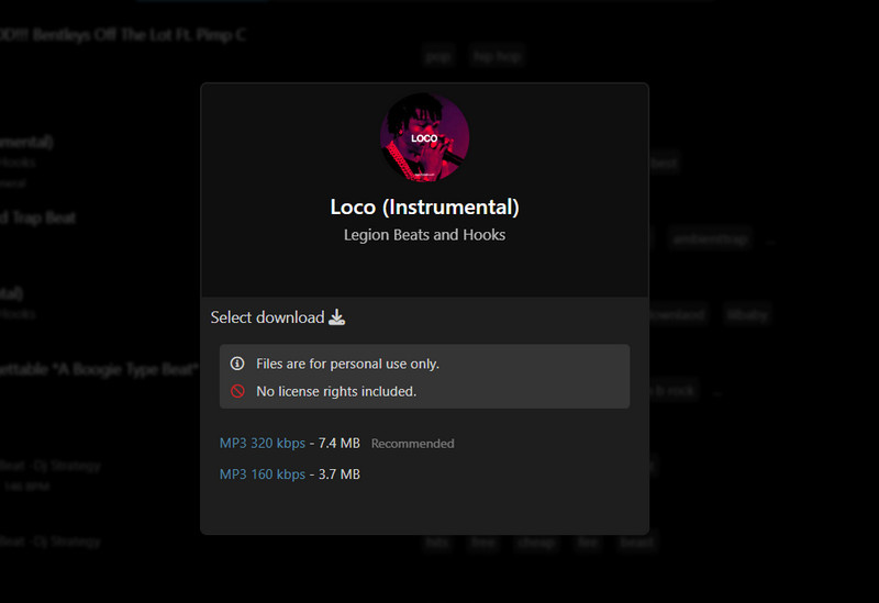 SoundClick 無料ダウンロードの選択