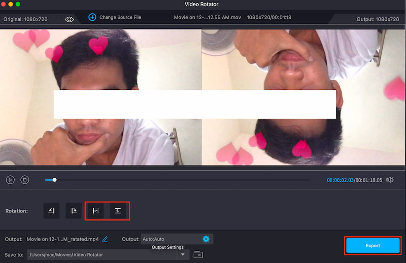 Vidmore Video Converter 反転アイコンと書き出し