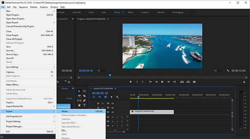 Premiere Pro の［メディア］メニューを探す