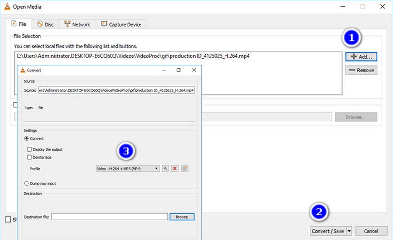 VLC で GIF を MP4 に変換