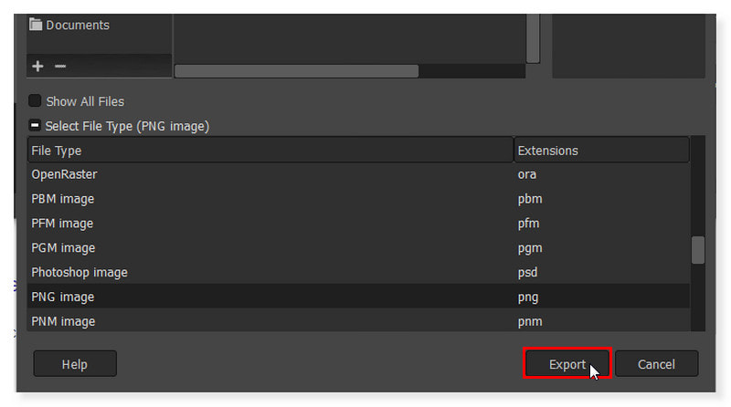 GIMP PNGファイルを書き出し