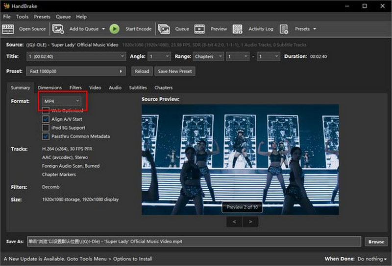 HandBrakeでのMTSからMP4変換