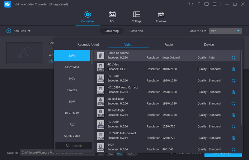 Vidmore 一括変換（オーディオ）