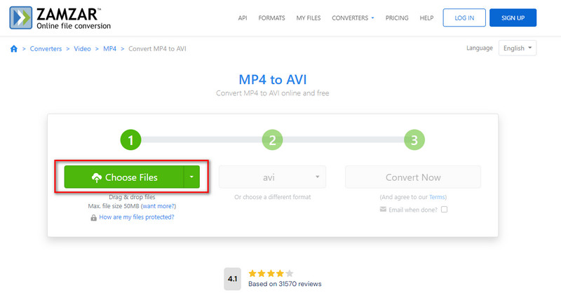 Zamzarでファイルを選択