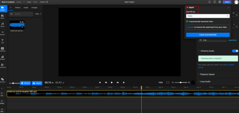 書き出しをクリック