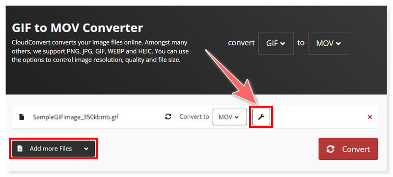 CloudConvert MOV 出力形式の選択