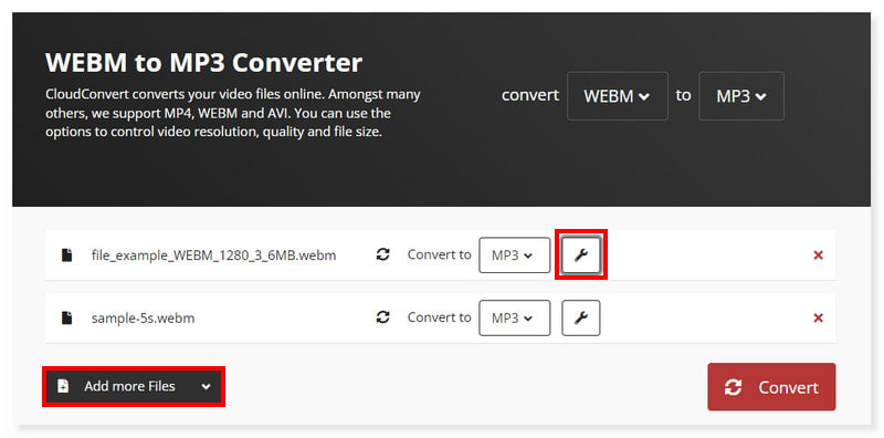CloudConvert 出力設定を指定