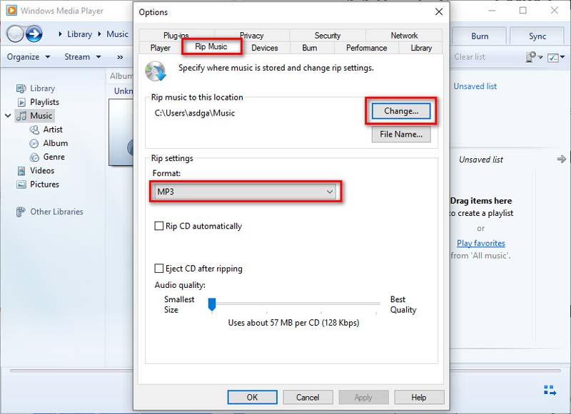 Windows Media Player で変換