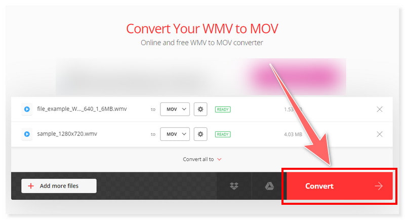 Convertio ファイルを MOV に変換