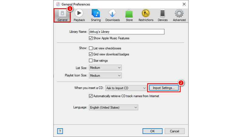 インポート設定