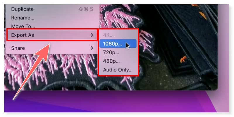 Quicktime MOV 解像度の選択