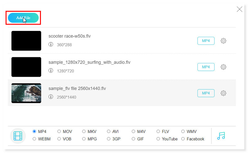 Vidmore Free FLV ファイルを追加
