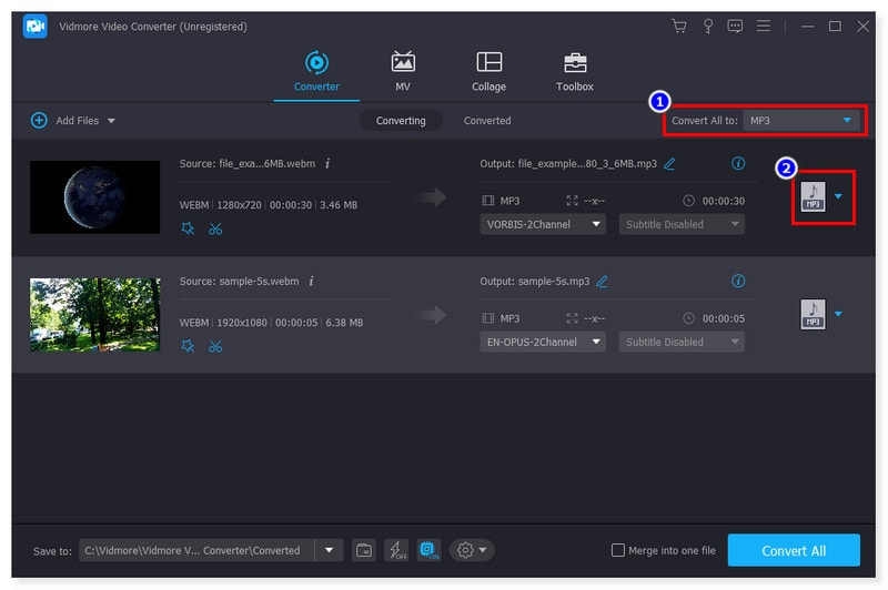 Vidmore MP3 出力形式