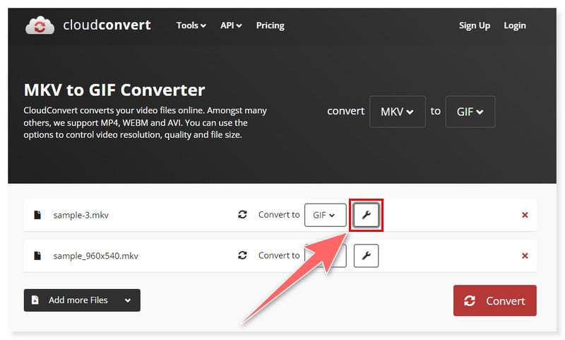 CloudConvert 出力形式を選択