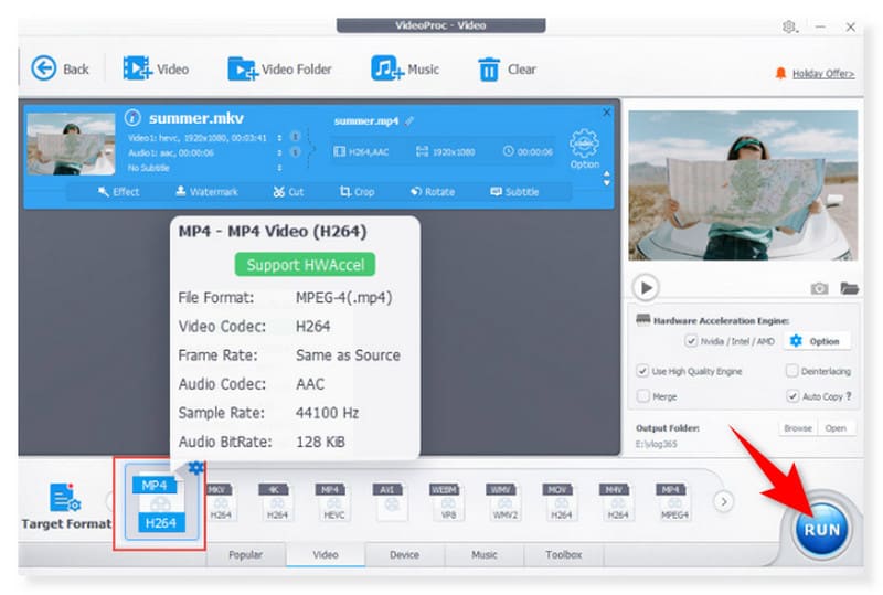 Videoproc 変換プロセスを実行