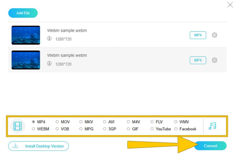 WebM Converter Free Online 設定・変換